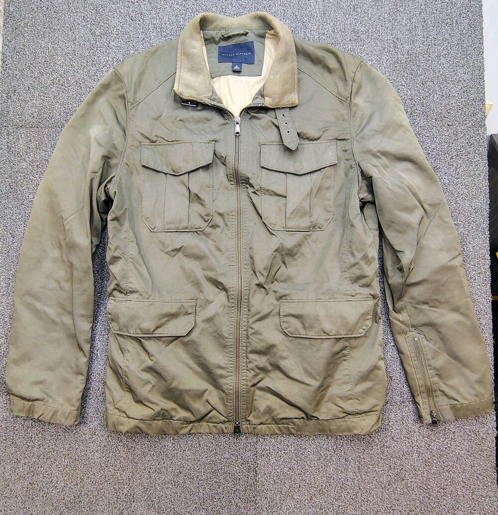 Banana Republic Men's Green Military Full Zip Mid-Length Jacket Pockets Size M